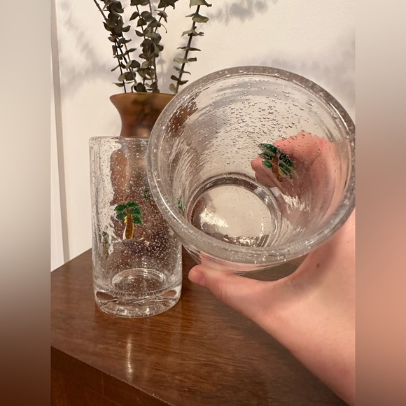 4 Handblown Palm Tree Mexican Juice Water Glass Set - Picture 5 of 5